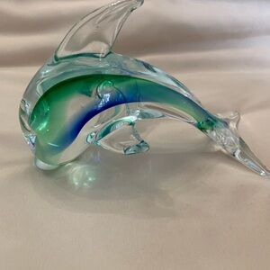 Glass Dolphin Figurine or Paperweight - Green and Blue